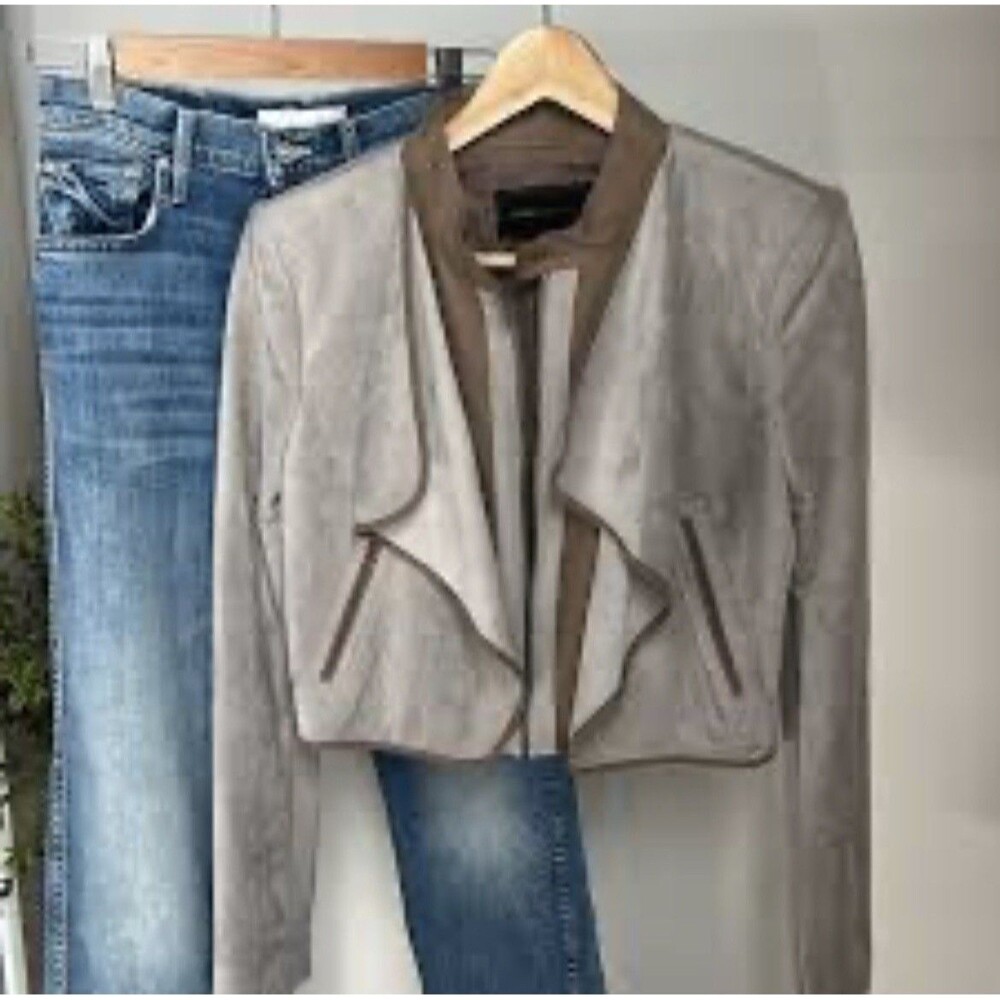 BCBGMaxAzria Sloan Faux Suede Cropped Moto Jacket in Moss Size XS Retail $248
